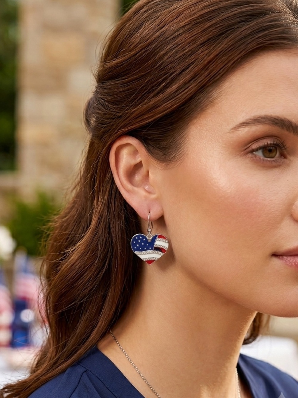 Nicole | Nicole Patriotic Rhinestone Embellished Flag Heart Earrings- NWT